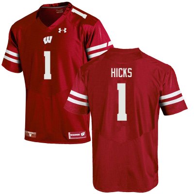 Men's Wisconsin Badgers NCAA #1 Faion Hicks Red Authentic Under Armour Stitched College Football Jersey MI31X57GH
